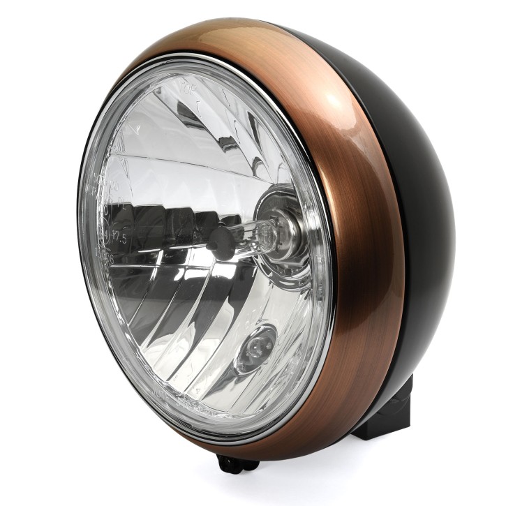 7" Headlight 88up Style clear lens black/copper, ECE