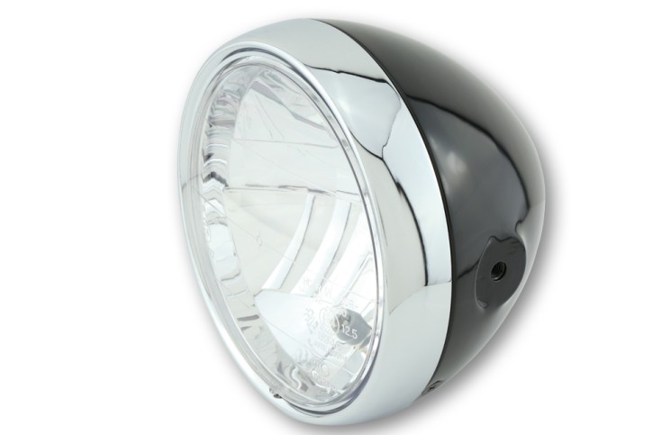 SHIN YO 6-1/2 inch clear lens main headlamp, shiny black, chrome rim