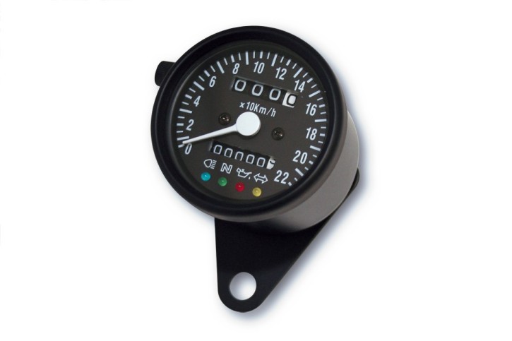 Tachometer 60mm mit Kontrollleuchten K=1,4 schwarz, weiße Beleuchtung