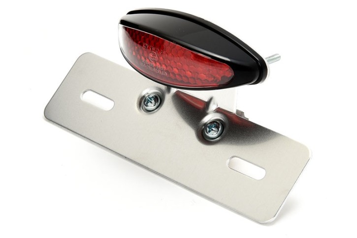 Cat Eye LED taillight black / red with licence plate bracket, ECE