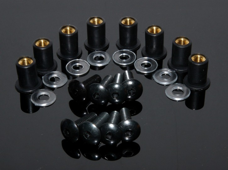 Faring screws, alloy black, 8 sets.
