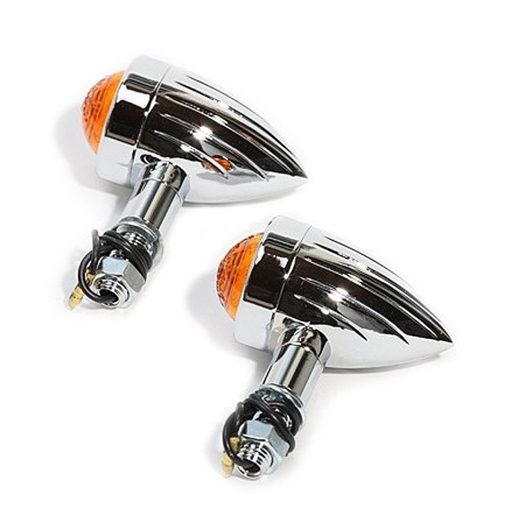 Bullet Turn Signals Chrome Grooved, ECE