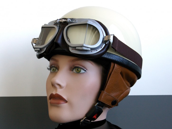 Helmet ("Pudding bassin") ivory/brown artificial leather  XL