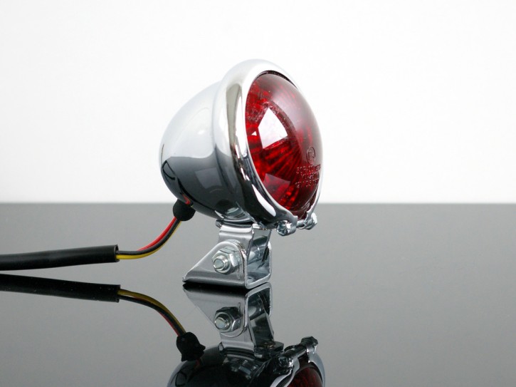 LED taillight BATES STYLE chrome with red glass