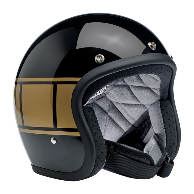BILTWELL BONANZA Jet-Helmet gloss black with golden holeshot stripes