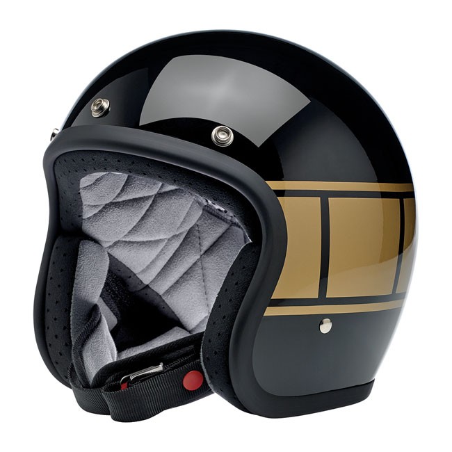 BILTWELL BONANZA Jet-Helmet gloss black with golden holeshot stripes  M