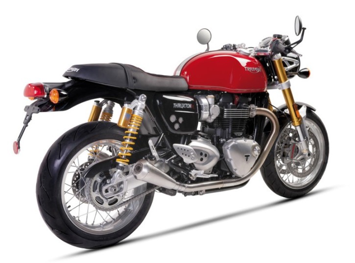 2* SILENCER / exhaust system, f. TRIUMPH Thruxton 1200, stainless steel, "e"-marked