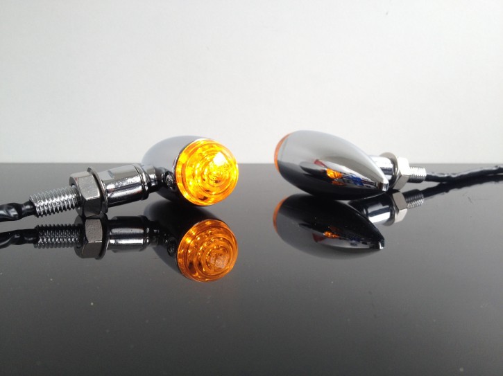2 LED-Miniblinker im Bullet-Stil, verchromt ECE