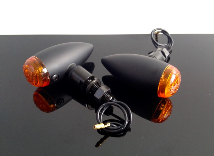 2 small TURN SIGNALS, Bullet Style, 21W, black metal