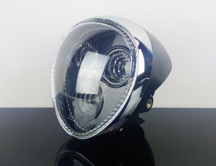 LED Scheinwerfer Headlight Headlamp Phare Faro Chromring E-geprüft