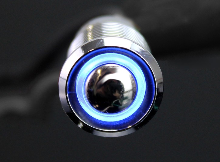 REBELMOTO Ø12mm Push Button polished with LED-Indicator Blue for REBEL SWITCH