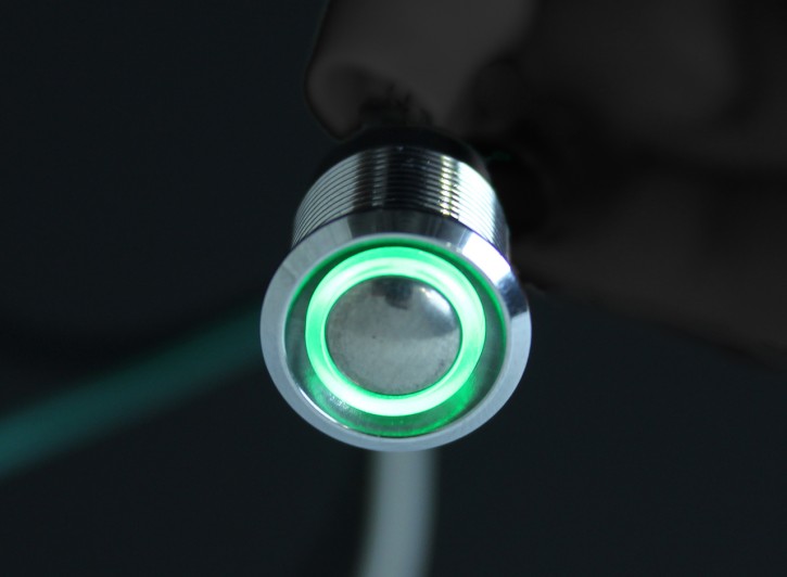 REBELMOTO Ø12mm Drucktaster poliert mit LED Anzeige Grün für REBEL SWITCH
