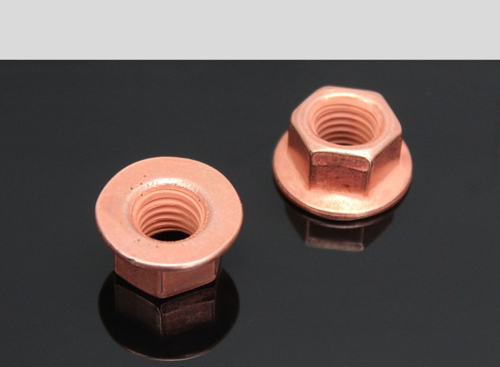 2 EXHAUST-PIPE-NUTS copper plated, M8x1,25mm AF 12mm