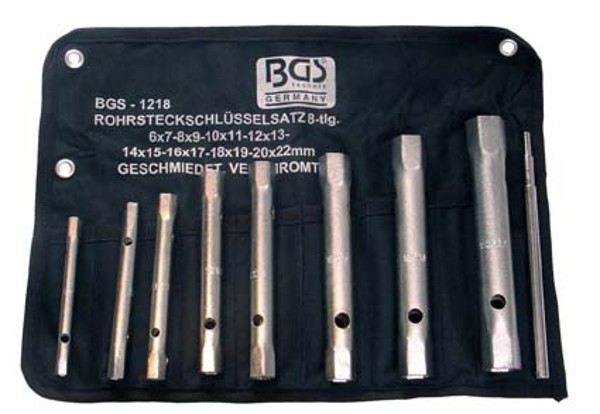 Set of tubular spanners, 6x7-20x22 mm, 8 pieces