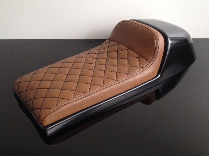 Cafe-Racer SEAT, universal, brown leather, black square-stitching