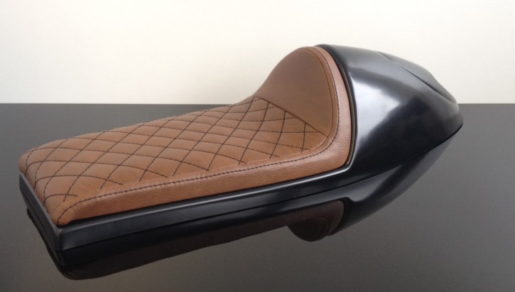 Cafe-Racer SEAT, universal, brown leather, black square-stitching