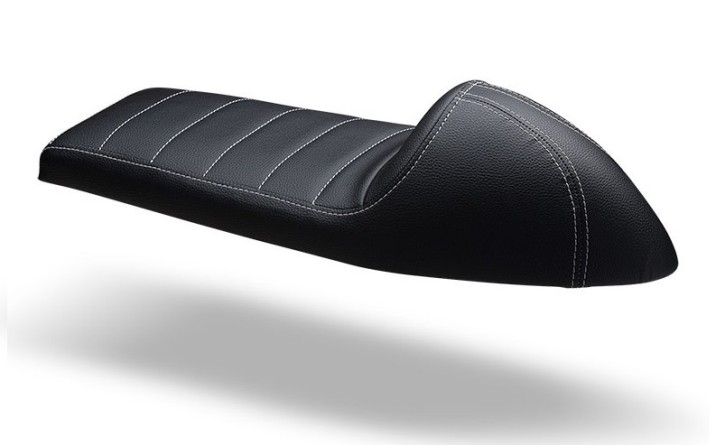 Cafe-Racer SEAT, universal, black leather, white stitching