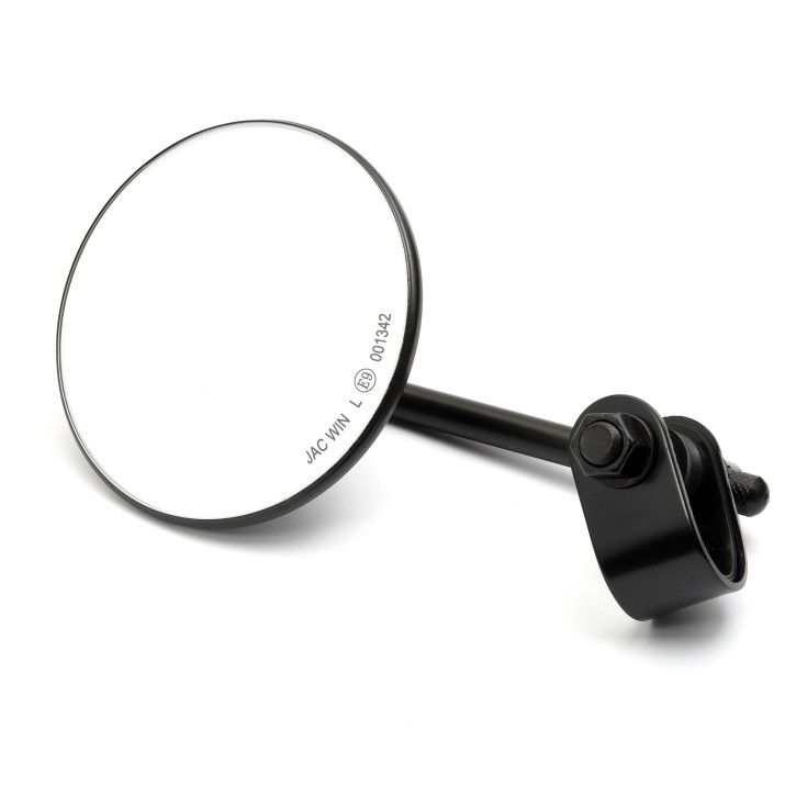 Custom Spiegel rund 4" schwarz, E-Zulassung, kurzer Arm mit Lenkerklemme