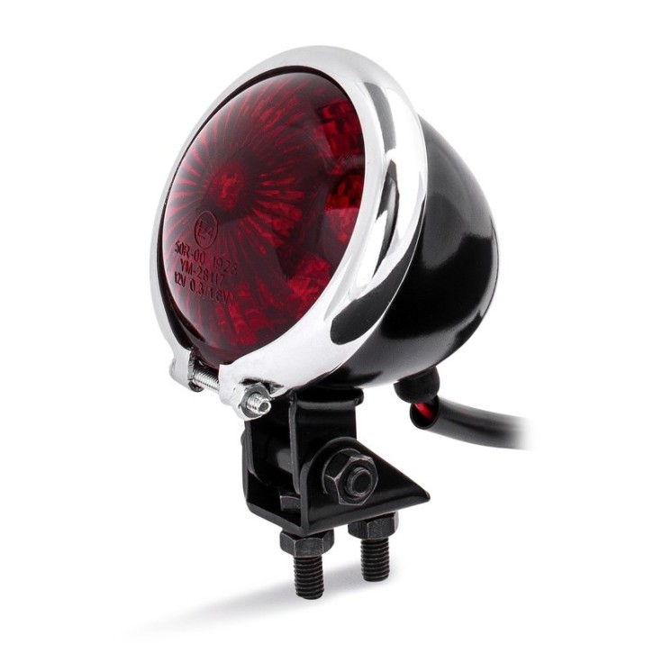 LED taillight BATES STYLE black with chrome ring with red glass