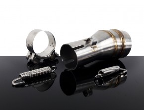 Silencer-/downpipe-ADAPTOR, 38 to 51 mm, 15° upswept, stainless steel,