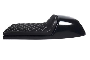 Cafe-Racer SEAT, universal, black leather, white square-stitching
