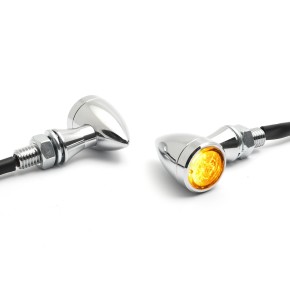 Micro Bullet LED Blinker mit Rück-/ Bremslicht Chrom, ECE