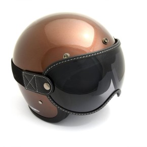Open Face helmet visor with strap, black leather, smoke lense